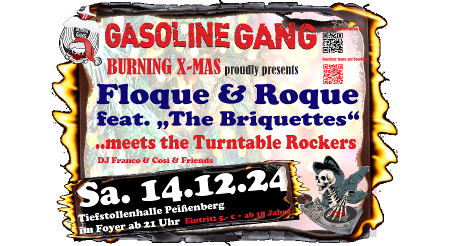 Flyer zur Party am 14.12.2024 mit Floque & Roque feat. the Briquettes & the Turntable Rockers